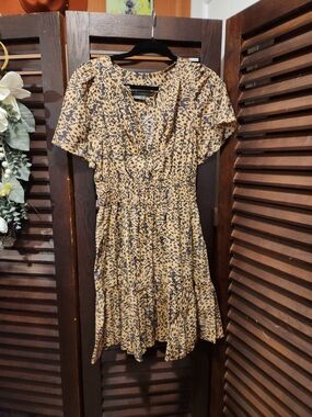 Anthropologie Tan and Black Printed Short Dress